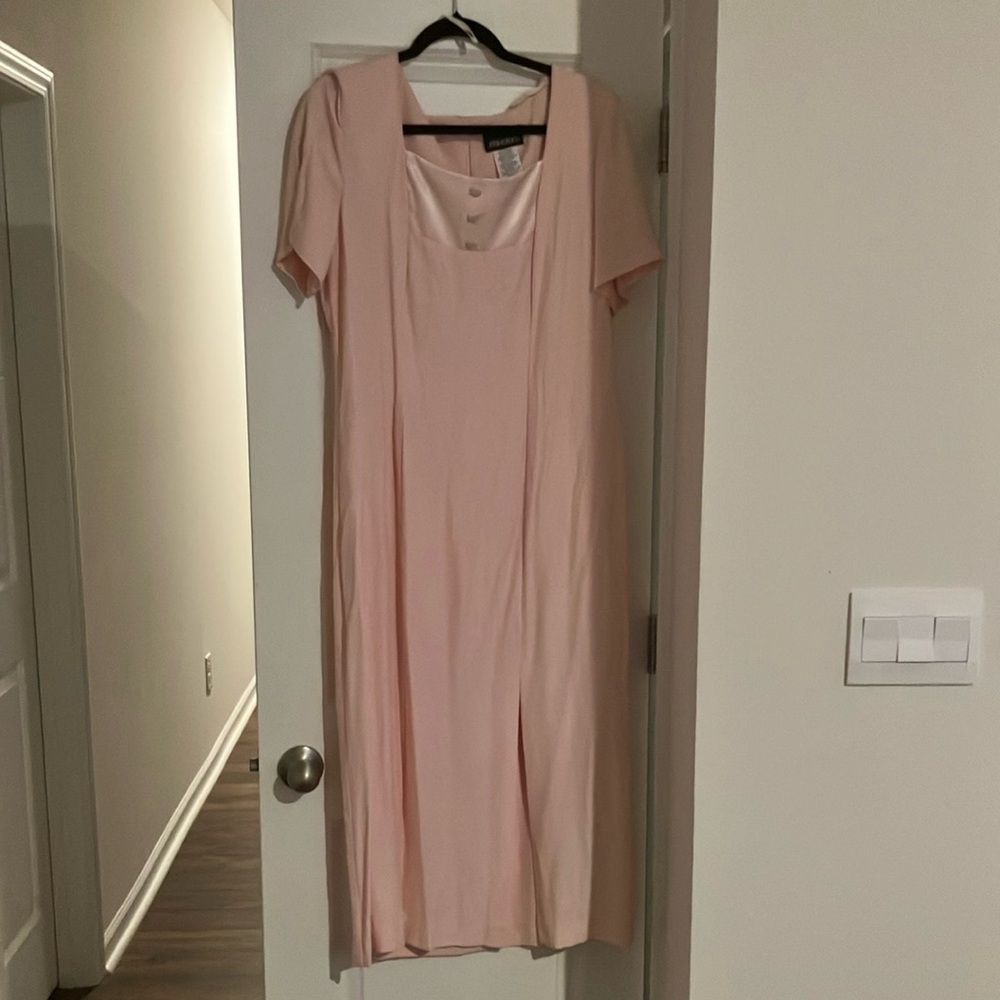John Roberts pink Puff Sleeve Sheath Midi Dress size 14